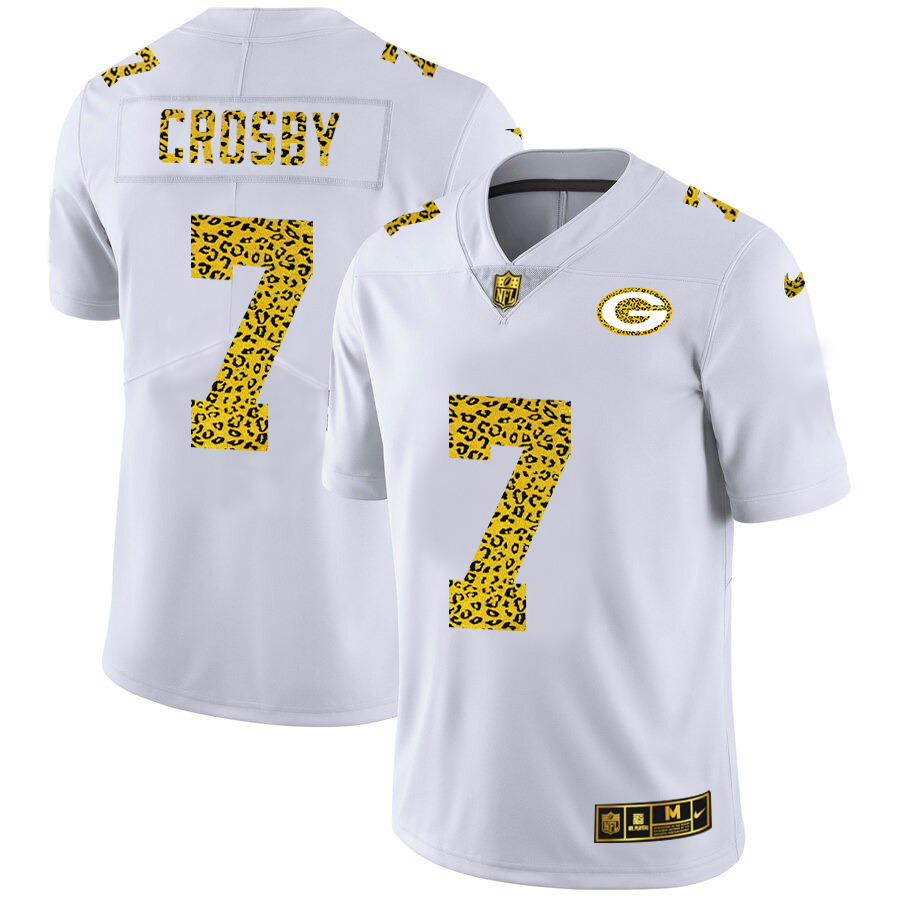 Green Bay Packers #7 Mason Crosby Men Nike Flocked Leopard Print Vapor Limited NFL Jersey White->cleveland browns->NFL Jersey